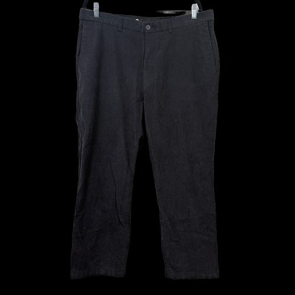 Haggar Classic Fit Premium Stretch Corduroy Pants Black Flat Front Men 38x30*^